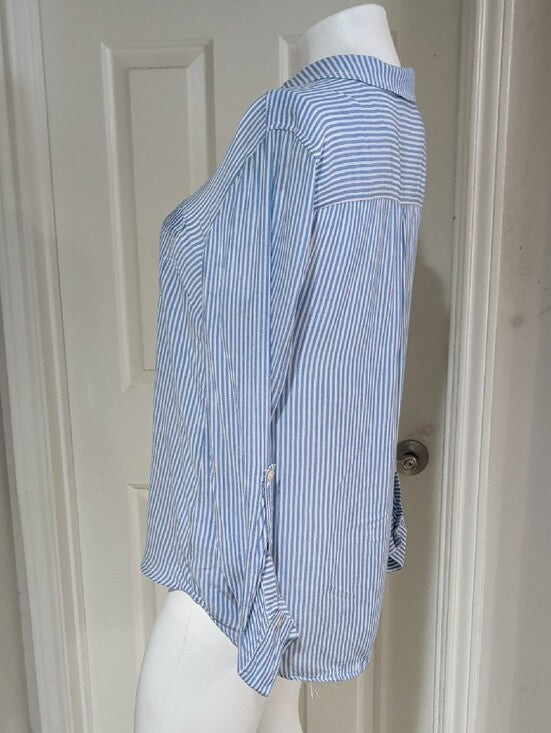 DNA Couture Lightweight Blue & White Striped Button-Up Blouse Women's Large