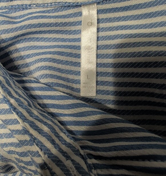 DNA Couture Lightweight Blue & White Striped Button-Up Blouse Women's Large
