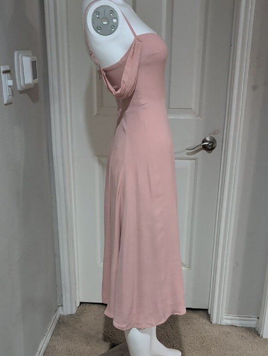 Reformation Blush Pink Midi Dress W/ Elegant Off-Shoulder Sleeves Women's 2