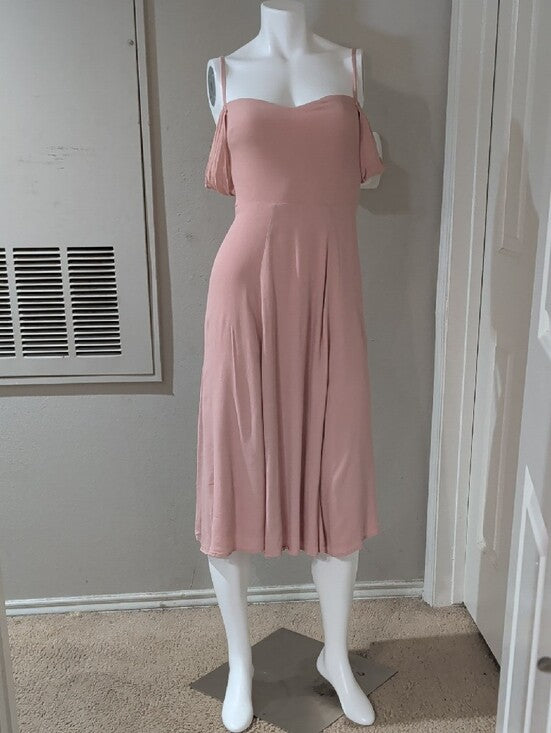 Reformation Blush Pink Midi Dress W/ Elegant Off-Shoulder Sleeves Women's 2