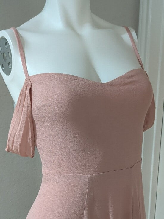 Reformation Blush Pink Midi Dress W/ Elegant Off-Shoulder Sleeves Women's 2