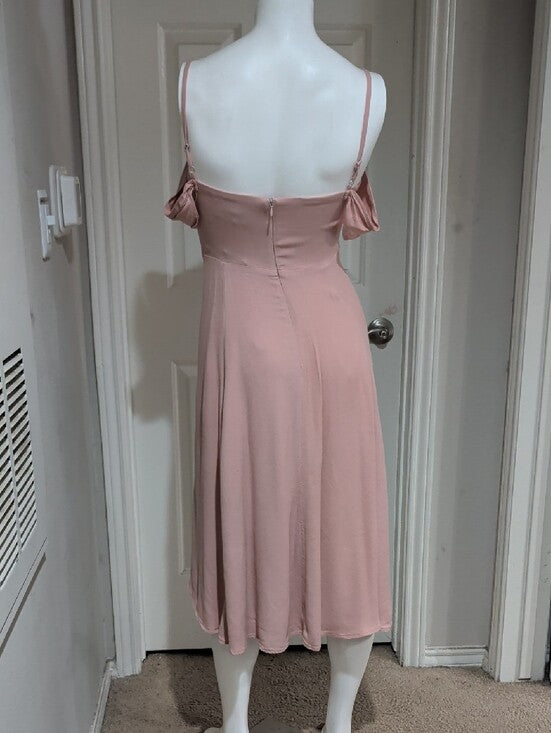 Reformation Blush Pink Midi Dress W/ Elegant Off-Shoulder Sleeves Women's 2