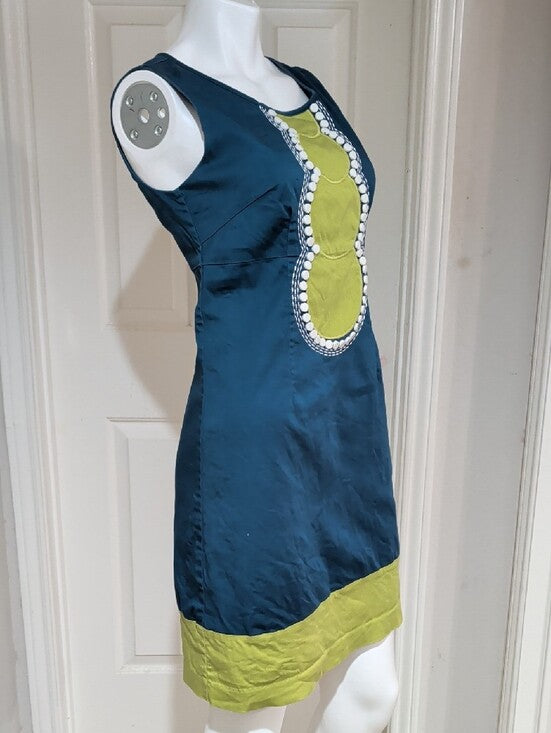 Richard Malcolm Retro Sleeveless Teal and Lime Shift Dress Women's 4