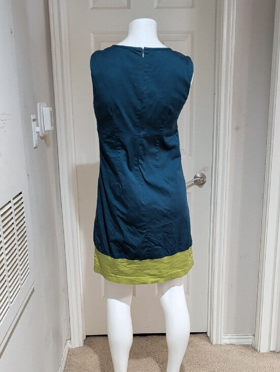 Richard Malcolm Retro Sleeveless Teal and Lime Shift Dress Women's 4