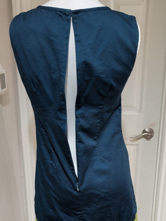 Richard Malcolm Retro Sleeveless Teal and Lime Shift Dress Women's 4