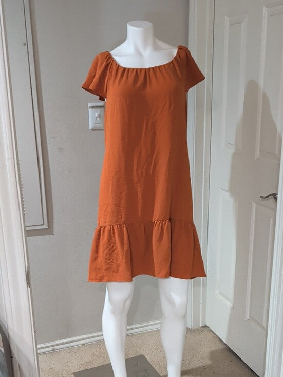 DKNY Rust Orange Flutter Sleeve Mini Dress Tie-Belt Women's 12/L