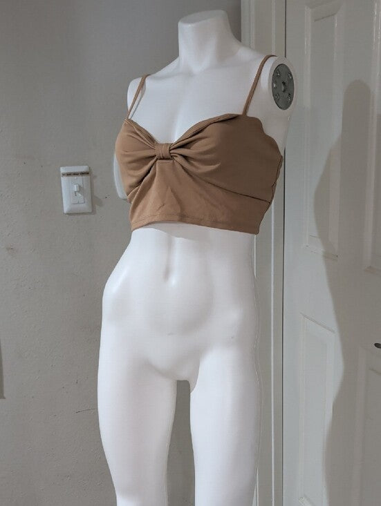 NWOT Shein Tan Twist-Knot Cropped Cami Women's Large