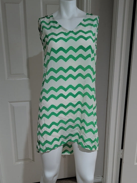 Peach Love Cream Green Chevron Sleeveless Mini Dress Women's Small