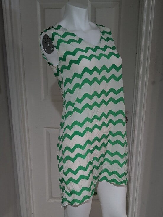 Peach Love Cream Green Chevron Sleeveless Mini Dress Women's Small