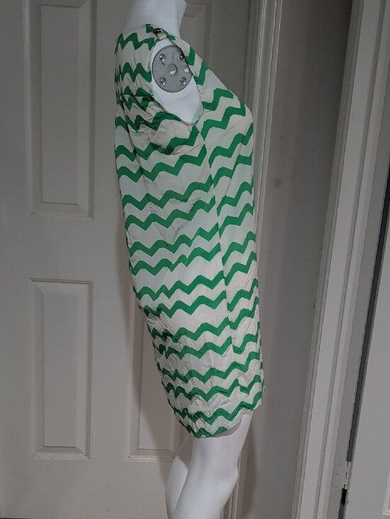 Peach Love Cream Green Chevron Sleeveless Mini Dress Women's Small