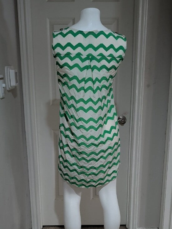 Peach Love Cream Green Chevron Sleeveless Mini Dress Women's Small
