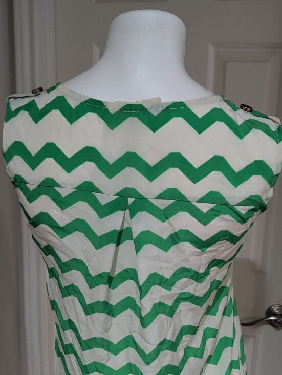 Peach Love Cream Green Chevron Sleeveless Mini Dress Women's Small