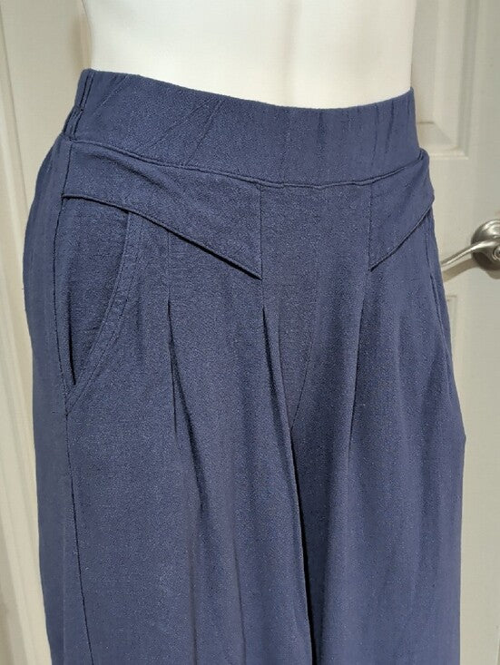 High-Rise Wide-Leg Crop Pants with Pockets in Slate Blue Women's Small