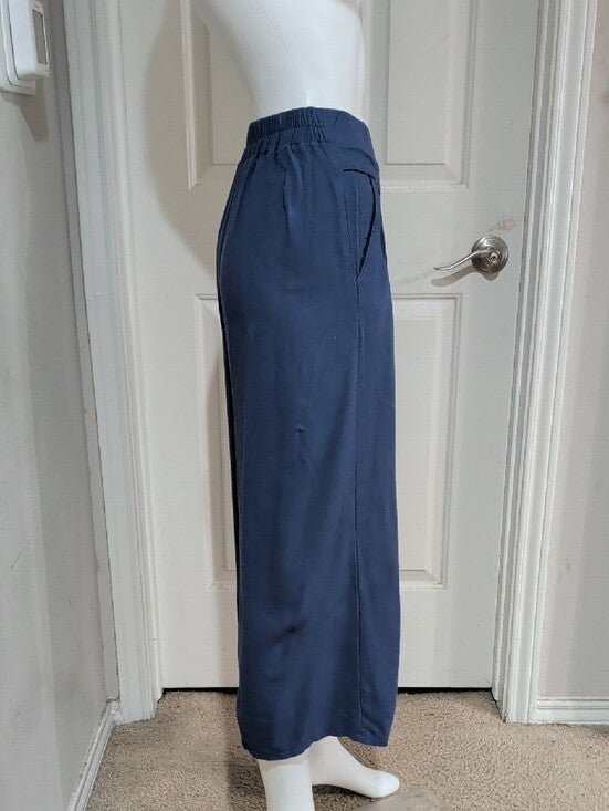 High-Rise Wide-Leg Crop Pants with Pockets in Slate Blue Women's Small