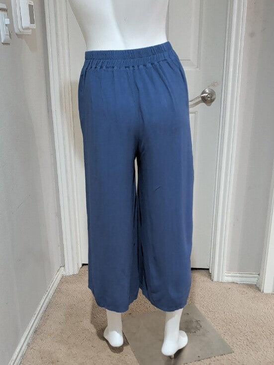 High-Rise Wide-Leg Crop Pants with Pockets in Slate Blue Women's Small