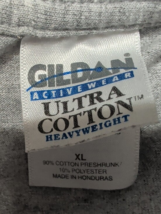 Gildan Heather Gray Tee with Blue Religious Graphic Men's XL