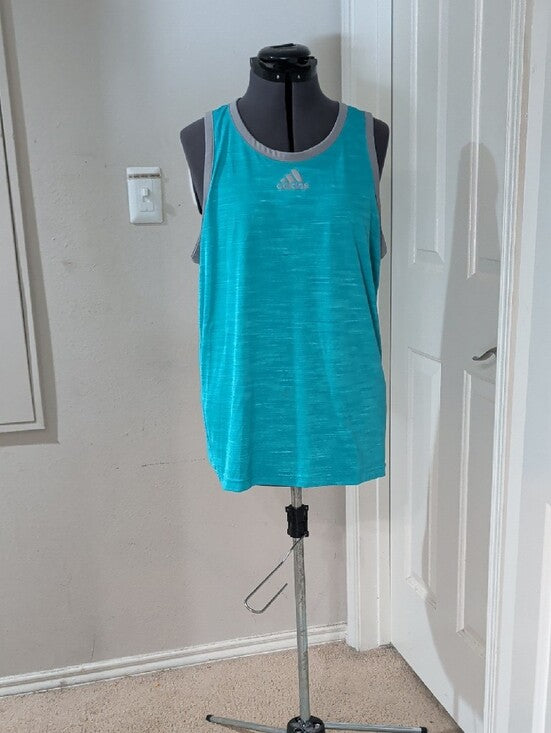Adidas Teal Athletic Tank with Gray Trim Men's Large