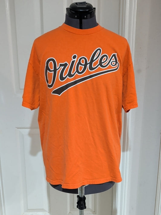 Majestic Orange Orioles Script Short Sleeve Tee Men's Large