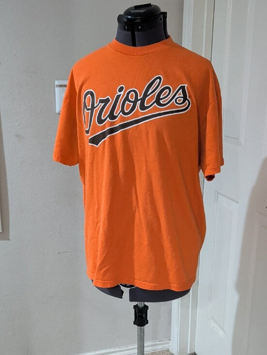 Majestic Orange Orioles Script Short Sleeve Tee Men's Large