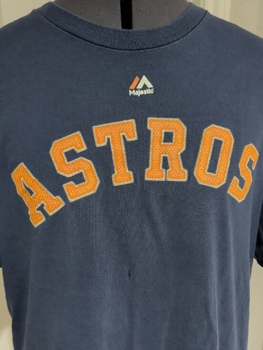 Vintage Majestic Navy Blue Astros Tee w/ Orange Arch Lettering Men's Large Retro