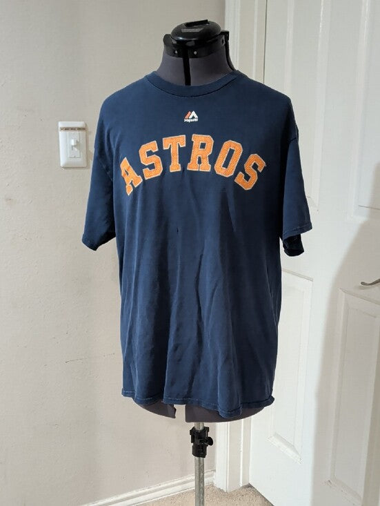 Vintage Majestic Navy Blue Astros Tee w/ Orange Arch Lettering Men's Large Retro