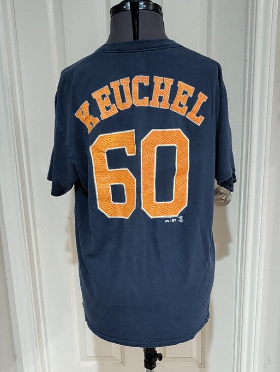 Vintage Majestic Navy Blue Astros Tee w/ Orange Arch Lettering Men's Large Retro
