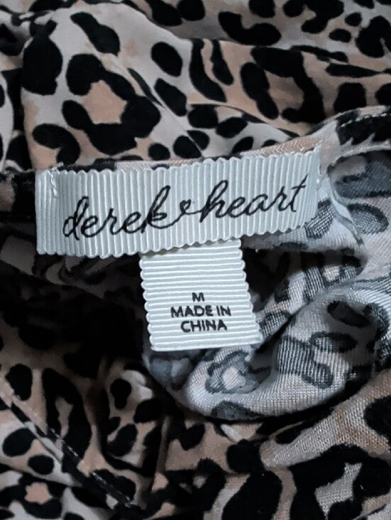 Y2K Derek Heart Leopard Print Short Sleeve Crop Top - Tan/Black Medium Retro