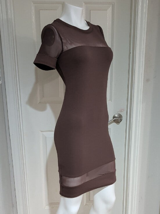 NWT Bozzolo Fitted Mini Dress with Sheer Insets in Deep Purple Women's Large