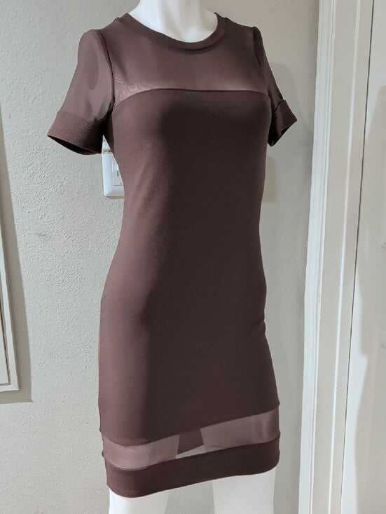 NWT Bozzolo Fitted Mini Dress with Sheer Insets in Deep Purple Women's Large