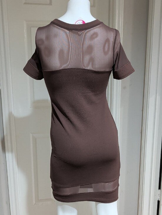 NWT Bozzolo Fitted Mini Dress with Sheer Insets in Deep Purple Women's Large