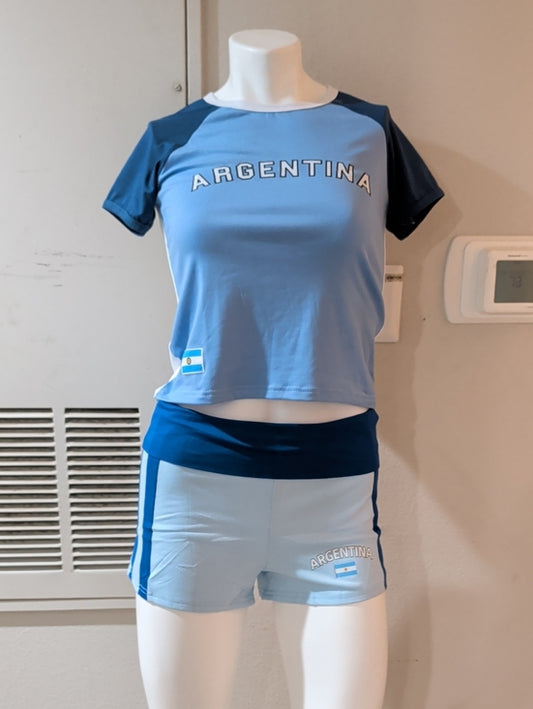 Women's Argentina Light Blue & Navy Athletic Short (M) & Tee (S) Set
