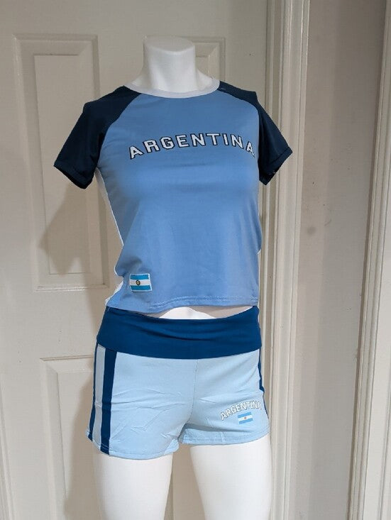 Women's Argentina Light Blue & Navy Athletic Short (M) & Tee (S) Set