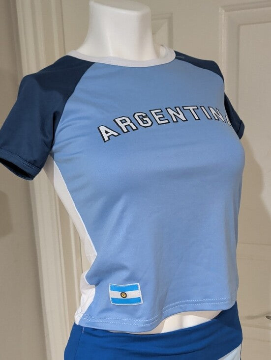 Women's Argentina Light Blue & Navy Athletic Short (M) & Tee (S) Set