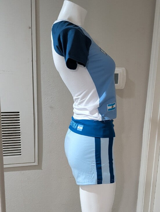 Women's Argentina Light Blue & Navy Athletic Short (M) & Tee (S) Set