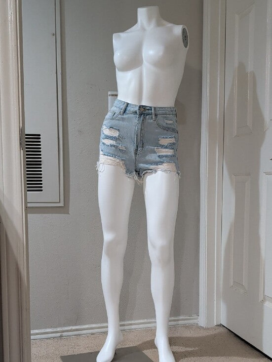 Light Blue Distressed High-Waist Denim Shorts Women's XS