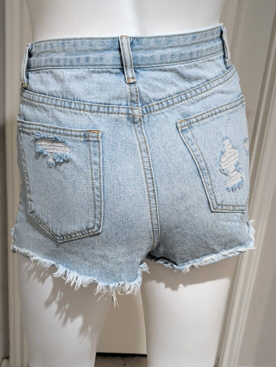 Light Blue Distressed High-Waist Denim Shorts Women's XS