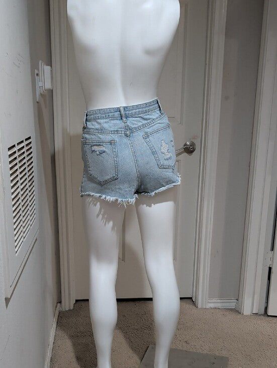 Light Blue Distressed High-Waist Denim Shorts Women's XS