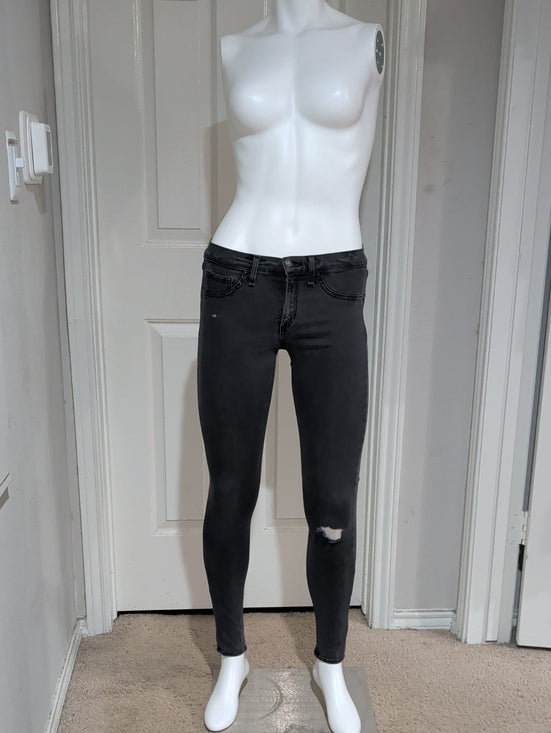 rag & bone Low-Rise Black Skinny Jeans with Knee Distress Women's 27 Y2K