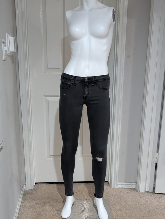 rag & bone Low-Rise Black Skinny Jeans with Knee Distress Women's 27 Y2K