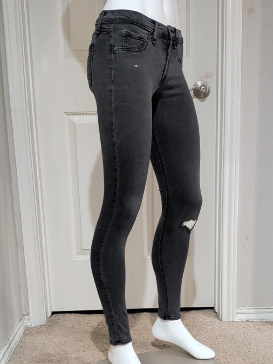 rag & bone Low-Rise Black Skinny Jeans with Knee Distress Women's 27 Y2K