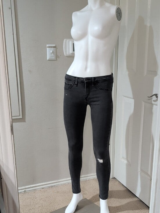 rag & bone Low-Rise Black Skinny Jeans with Knee Distress Women's 27 Y2K