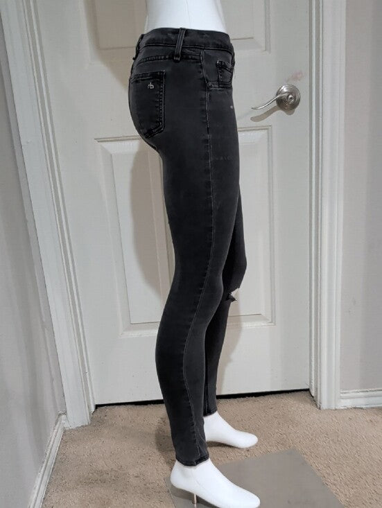 rag & bone Low-Rise Black Skinny Jeans with Knee Distress Women's 27 Y2K