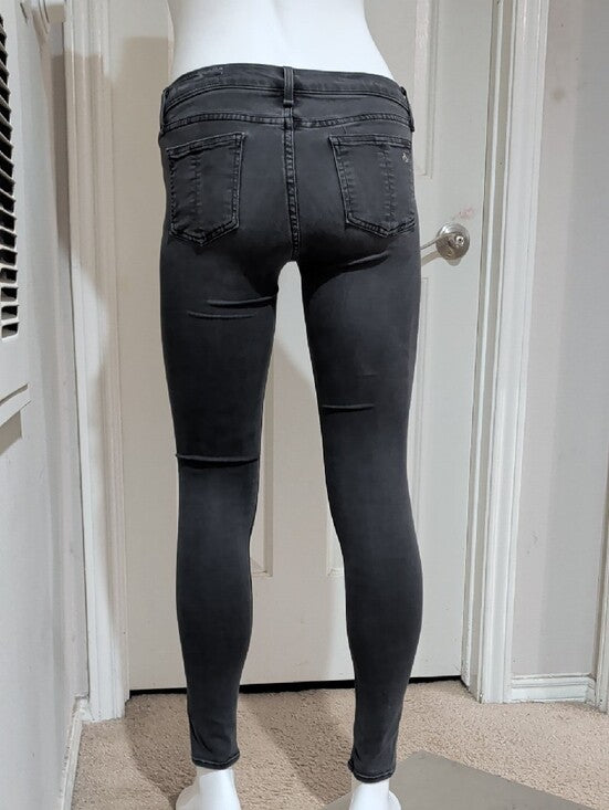 rag & bone Low-Rise Black Skinny Jeans with Knee Distress Women's 27 Y2K