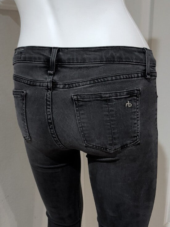 rag & bone Low-Rise Black Skinny Jeans with Knee Distress Women's 27 Y2K