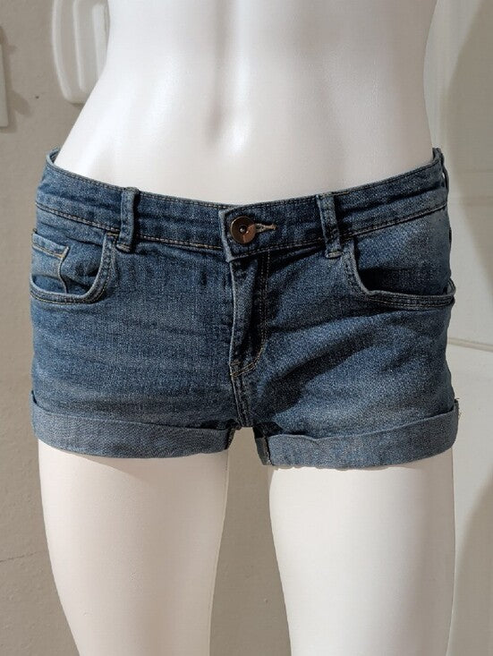 H&M Rolled Hem Denim Shortie - Medium Blue Women's US 6/EUR 36