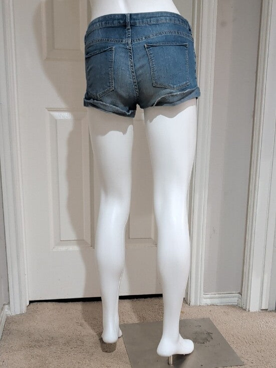 H&M Rolled Hem Denim Shortie - Medium Blue Women's US 6/EUR 36