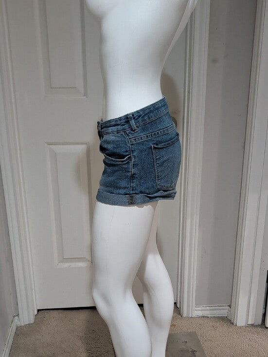 H&M Rolled Hem Denim Shortie - Medium Blue Women's US 6/EUR 36