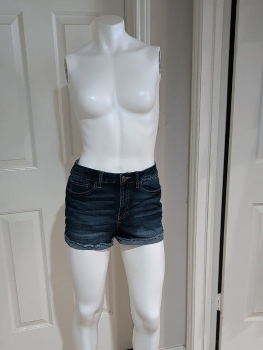 SO Dark Blue Women's Denim Shorts with Frayed Hem 7/28W