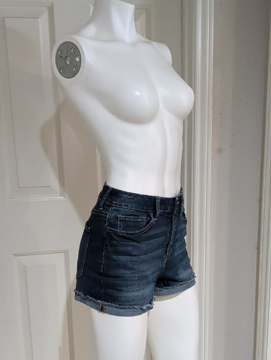 SO Dark Blue Women's Denim Shorts with Frayed Hem 7/28W
