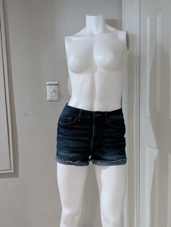 SO Dark Blue Women's Denim Shorts with Frayed Hem 7/28W